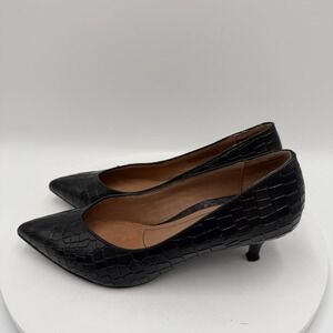 VIONIC Josie Black Croc Embossed Pointed Toe Kitten Career Heels Size 6.5 Wide
